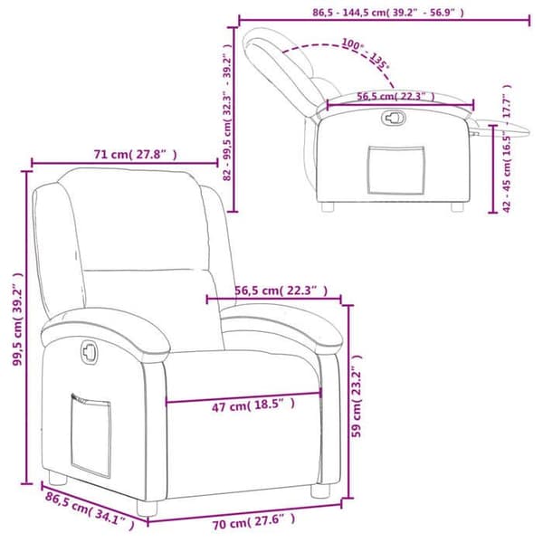 vidaXL Recliner Stol Rosa Sammet 371801