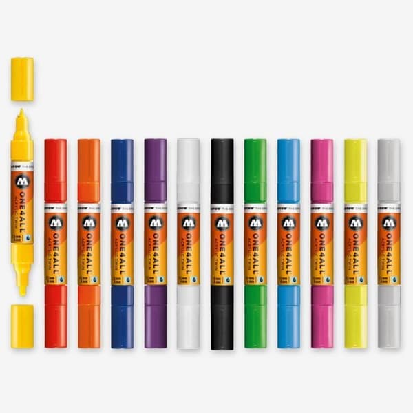 Molotow: One4All: Acrylic Twin Marker: 1,5 mm och 4 mm Spets: Basic Set om 12