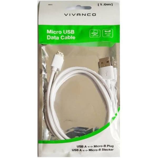 Vivanco USB-kabel USB 2.0 USB-A hane, USB-Micro-B hane 1,00 m vit 39451