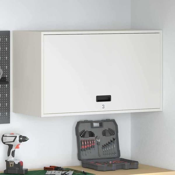 Väggskåp för garage - vidaXL - Vit - 90x40x53 cm - Pulverlackerad stål - Väggmontering