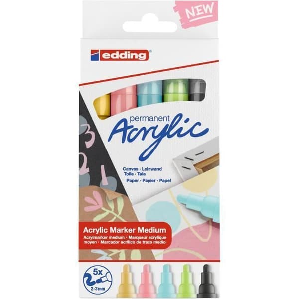 Akrylmärken - Edding - 5100 - Pastell - Set av 5 - Medium spets