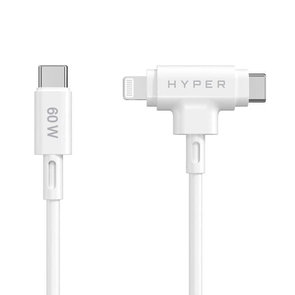 Hyper Cavo USB 2.0 1,5m USB-C till USB-C/Lightning Vit Snabbladdning 60W MFi