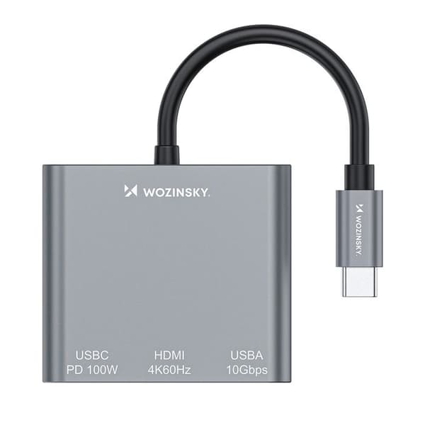 USB-C till USB-C och USB-A HDMI PD 10 Gb/s 4K-hubb - Grå