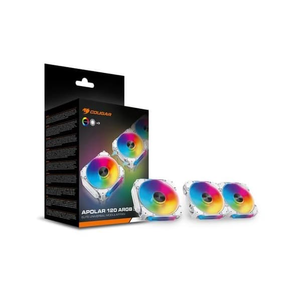 3-pack chassi-fläktar - COUGAR - KIT3APOLAR120RGBWH - 120 mm - Vit - LED RGB