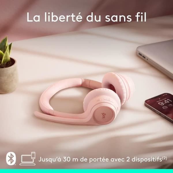 Hörlurar - Trådlösa - Logitech - Zone 300 - Bluetooth - Störningsskydd - Rosa
