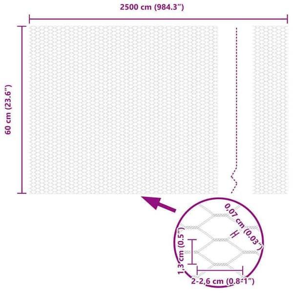 vidaXL Hexagonal stängsel Grå 0,6 x 25 m PVC 42005521