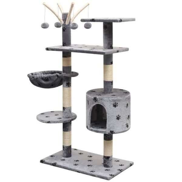 vidaXL Cat Tree and Scratching Post Sisal 125 cm Paw Prints Grå