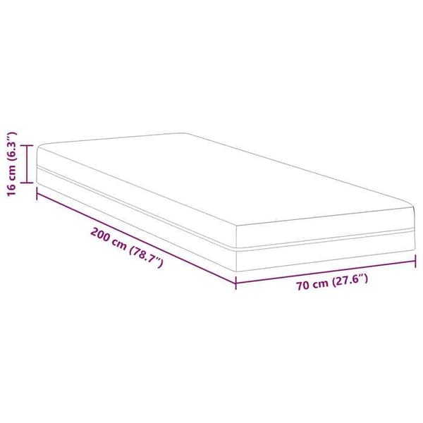 Vidaxl Sängmadrass Vit och Grå 70 x 200 cm Minnesskum