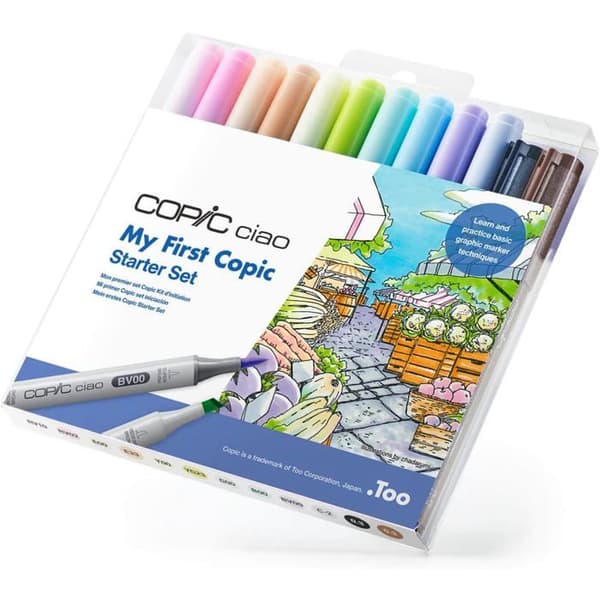 Copic Ciao Set Min Första - 10 Tovkritor, 2 Multiliners, 8 Premium Ark A6