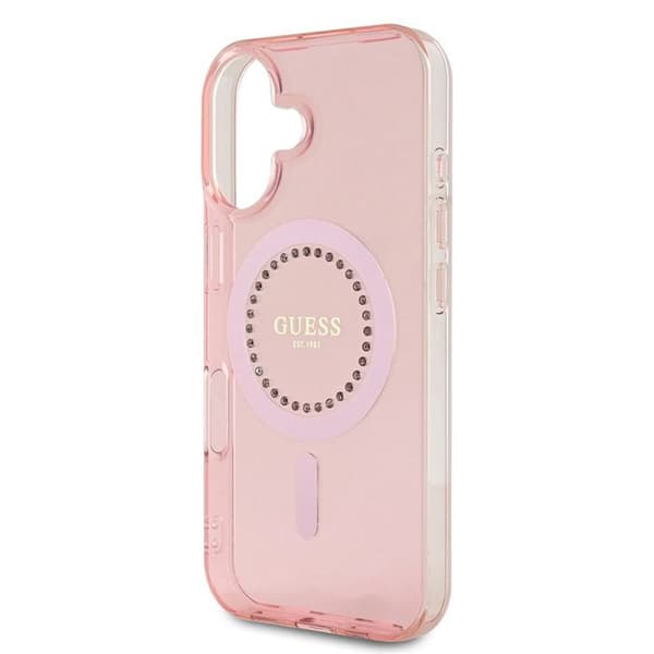 Coque Guess IML Strass MagSafe för iPhone 16 Plus (Rosa)