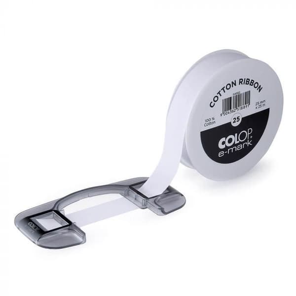 Bomullsbandsrulle - COLOP - E-MARK - Vit - 25 mm - 25 m