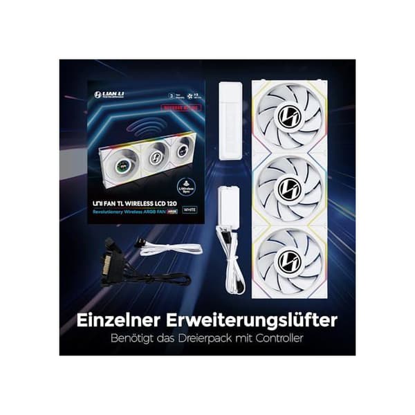Fläkt - LIAN LI - UNI FAN TL Ss - ARGB - 3x120mm - Vit - LCD-kontroll