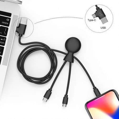 Multi-kontakts kabel - XOOPAR - Mr BIO - 5 i 1 - 1m - Svart - USB A+C, Micro USB, Lightning