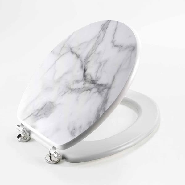 Toalettlock Tryckt "Marmor Effekt" 46cm Vit
