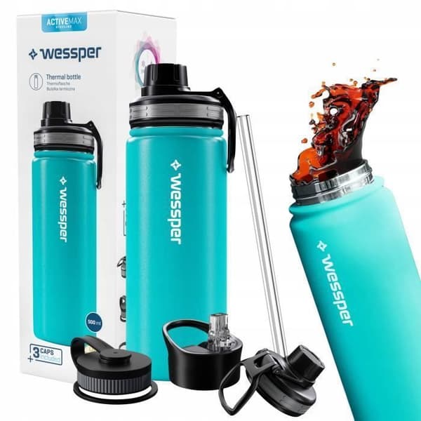 Isolerande Kåsa - WESSPER - ActiveMax Steeline - Rostfritt Stål - 500ml - 3 Korkar