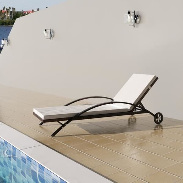 vidaXL Solstol med Dyna och Hjul Poly Rattan Brown