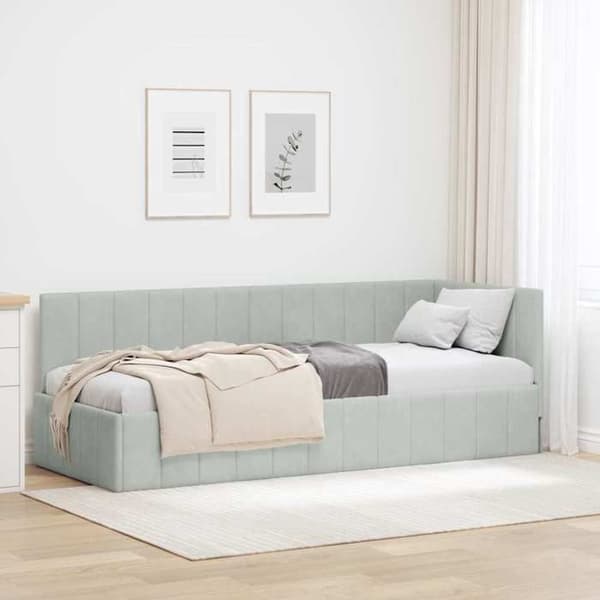 vidaXL Hörnsängram Ljusgrå 80 cm x 200 cm Sammet 42016287