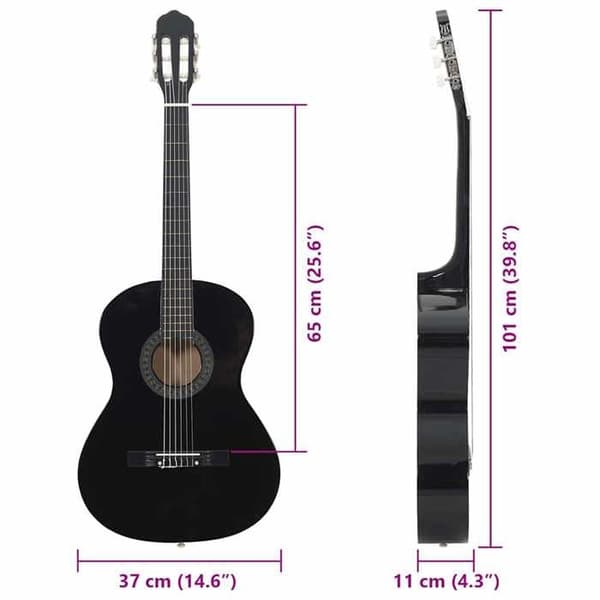 vidaXL 12 st Nybörjare klassisk gitarrset Svart 4/4 39"