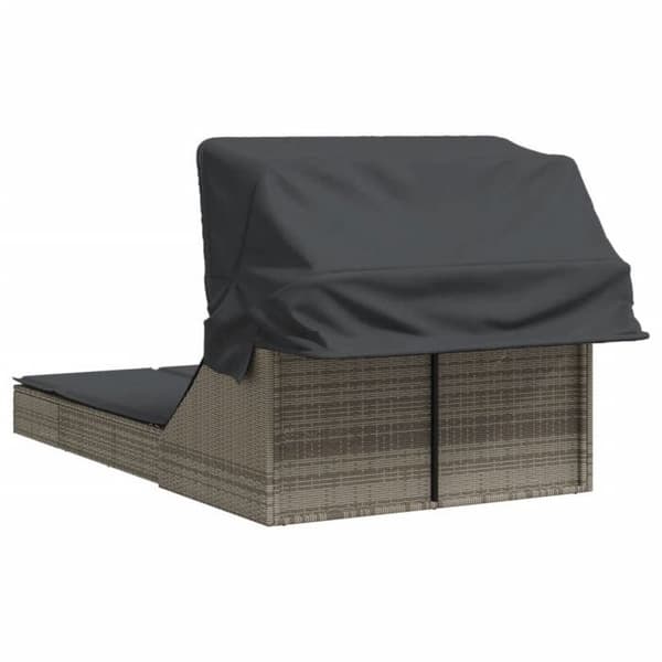 vidaXL Dubbel chaise longue med båge och gråa kuddar i flätad plastic 368639