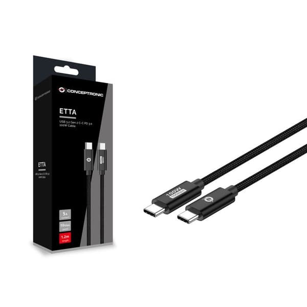 USB-C 3.0-kabel - CONCEPTRONIC - 1,20 m - 5 A - 10 Gbps - Svart