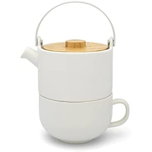 Teapot - BREDEMEIJER - Umea - Vit keramik - 500 ml - Lock i bambu