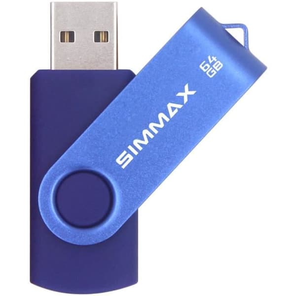 SIMMAX USB Flash Drive 64GB Memory Stick USB 2.0 Flash Drive Roterande Pendrive Disklagring (64GB Blå)