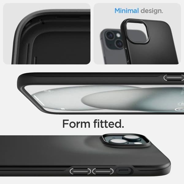 Telefonfodral - SPIGEN - Thin Fit - iPhone 15 - Svart - Ultrafin och stötresistent