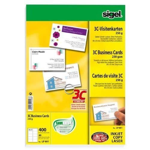 Visitkort - Sigel - LP801 - Extra vitt topppapper - 250 g - 85 x 55 mm