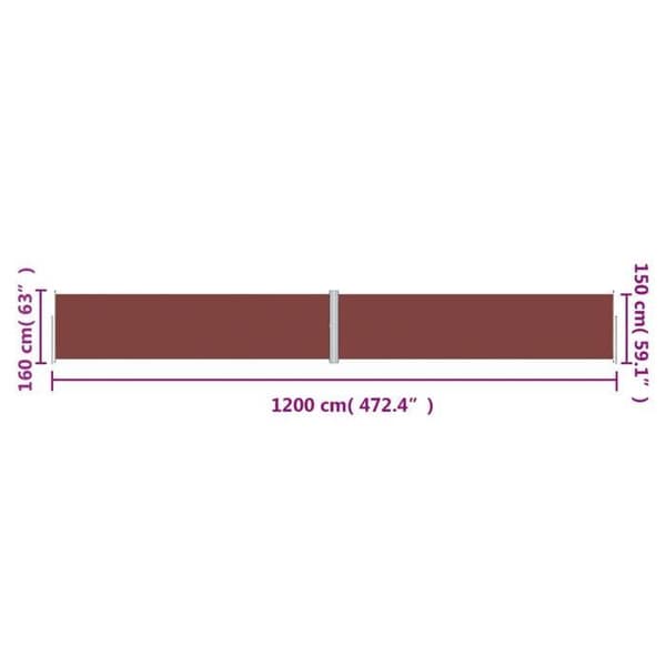 vidaXL Infällbar sidomarkis Brun 160x1200 cm 318069