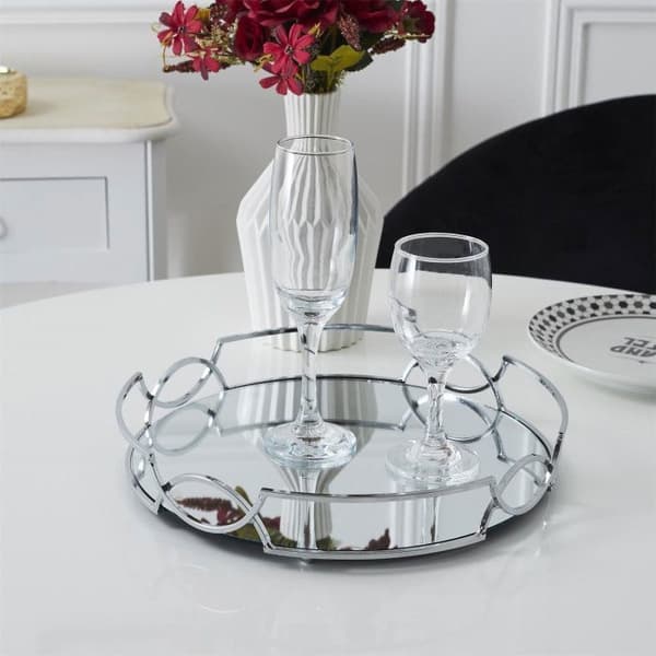Plateau - HEM DECO FABRIK - Spegel - Silverfärgad - Rund - D30 cm