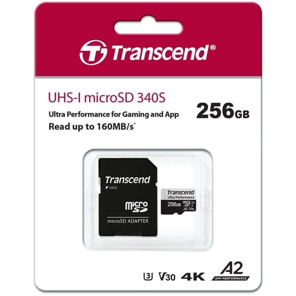 Transcend microSDXC 340S Minne-SDHC 256 GB Klass 10, Klass 3 UHS-I