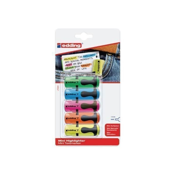 Marker - edding - 7 mini - Pack om 5 - Vattenbaserad bläck - Spets 1-3 mm