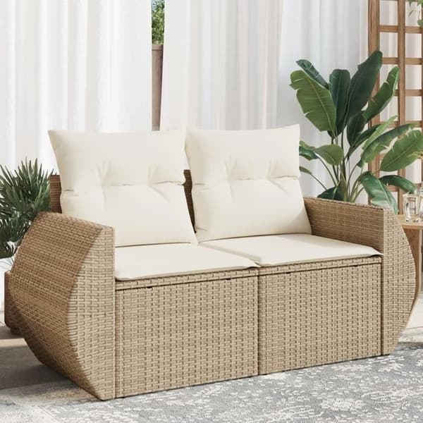 vidaXL Trädgårdssoffa med kuddar 2 platser beige flätad resin 366062