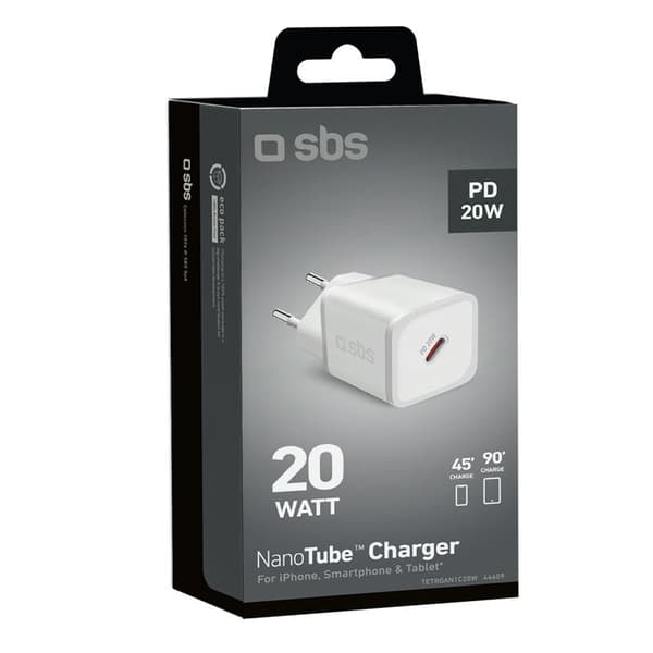 SBS GaN PD 20 W USB C Väggladdare Vit