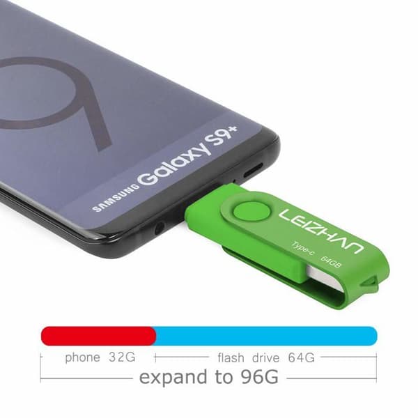 USB OTG - LEIZHAN - 64 Go - USB 3.0 Typ-C - Dual USB-A/Typ-C - Grön