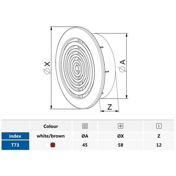 45 mm diameter hål 2x brun rund dörr ventilationsgaller träslöjd