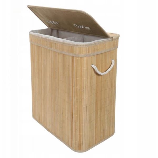 Tvättkorg - SPRINGOS - Modell i bambu - 2 fack - 100 l - Brun
