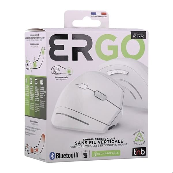 T'nB - Ergonomisk vertikal trådlös mus med dubbelanslutning Bluetooth + USB-A