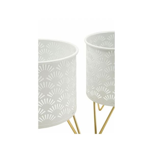 Set med 2 Design Blomkrukor "Carly" 20cm Vit & Guld