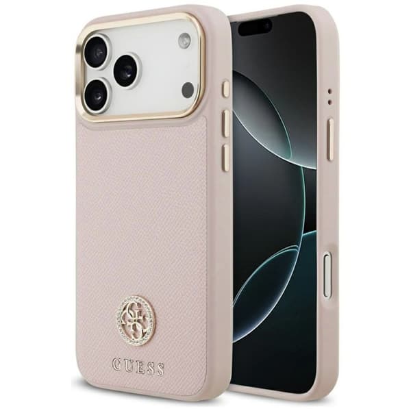 Coque Guess Grained Strass Logo MagSafe för iPhone 17 Pro Max - Rosa