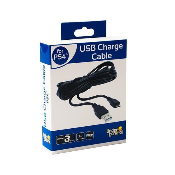 Laddningskabel - UNDER CONTROL - PS4 - Micro USB - 3M - Svart
