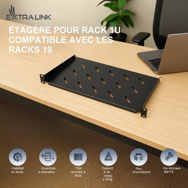Servarrack 19" - Extralink - 8659 - Ventilerad - 1U - Svart