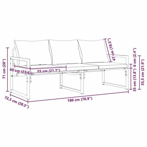 Modern trädgårdsoffan - vidaXL - Ljusgrå - 180x72,5x71 cm - Polyester - Pulverlackerad stål
