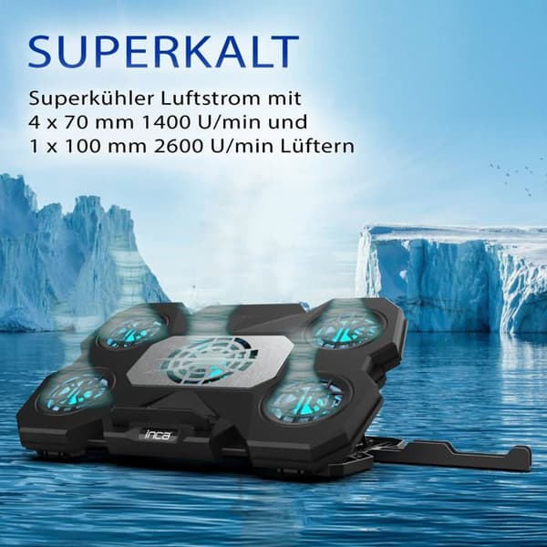 Kylare för bärbar dator - İnca - INC-614GMS - 5 fläktar - Justerbart stöd - USB 2.0