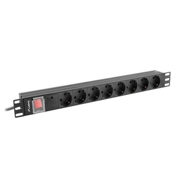 Multiprise - LANBERG - PDU Rack 19 - 1U - 16A - 8x Shuko - 2m kabel