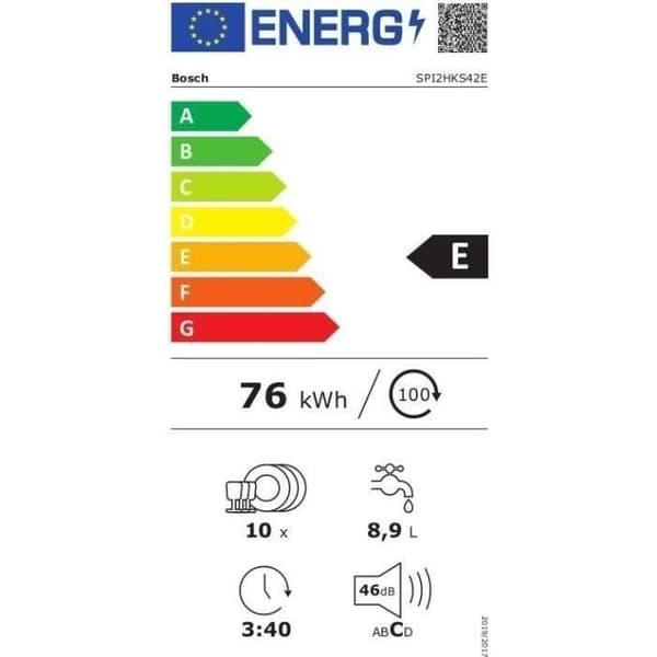 Semi-integrerad diskmaskin BOSCH SPI2HKS42E SER2 - 10 kuvert - Induktion - L45cm - 46dB - Extra torkning