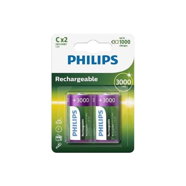 Pack med 2 uppladdningsbara Philips C LR14 3000 mAh