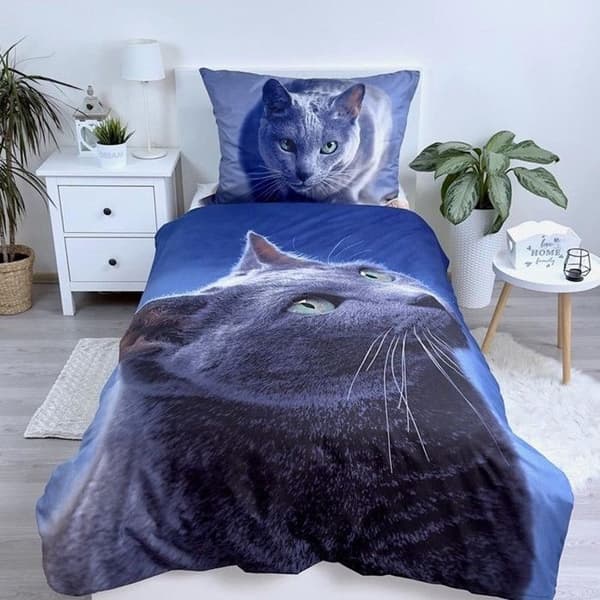 Grå katt påslakanset 140x200 cm