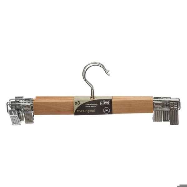 3 klädhängare med klämmor i metall/trä - 5five