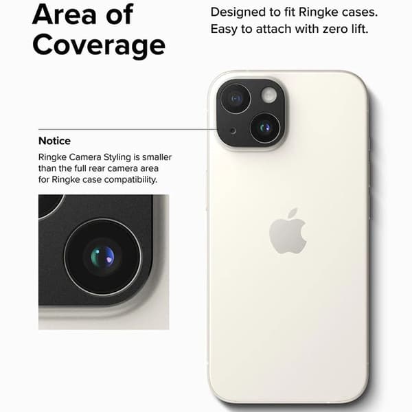 Härdat glas för iPhone 15 / 15 Plus Kamera Styling - Ringke - Svart